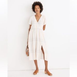 Linen-Blend Clara Midi Dress in Plaid